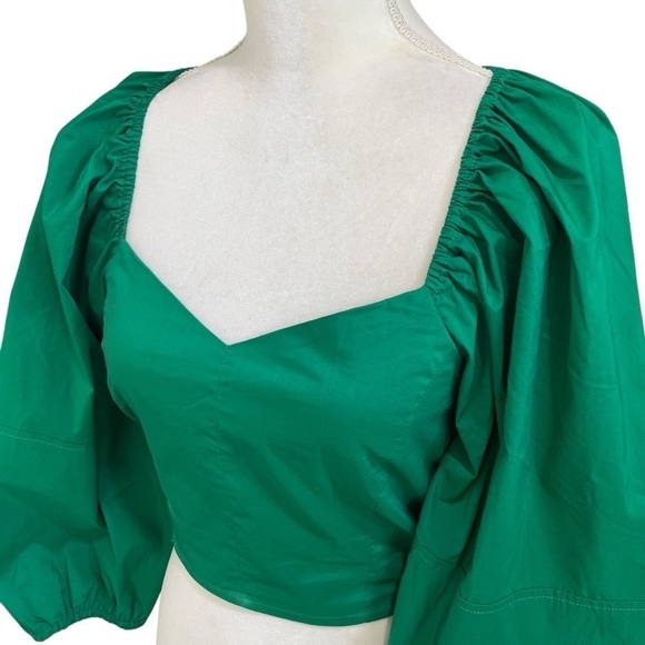 Buru Women’s Green Sweetheart Neck Smocked Open Back Smocked Top NWT $118 - Picture 9 of 14